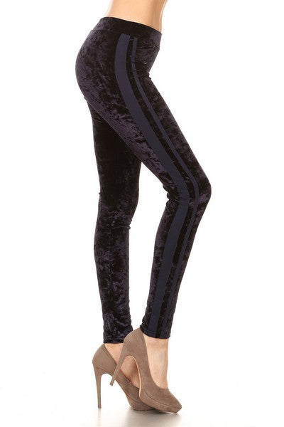 Icy Velvet Side Stripe Pants (827VEL003_NAV)