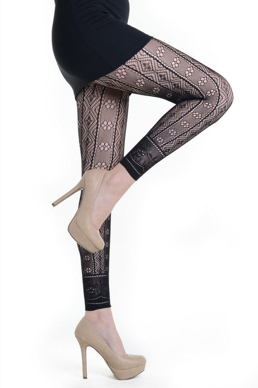 Lady's Vertical Lace Garter Stripes Fashion Designed Footless Fishnet Tights (828DY747)