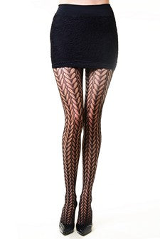 Lady's Leafy Columns & Cable Knit Fishnet Tights (828DY838)
